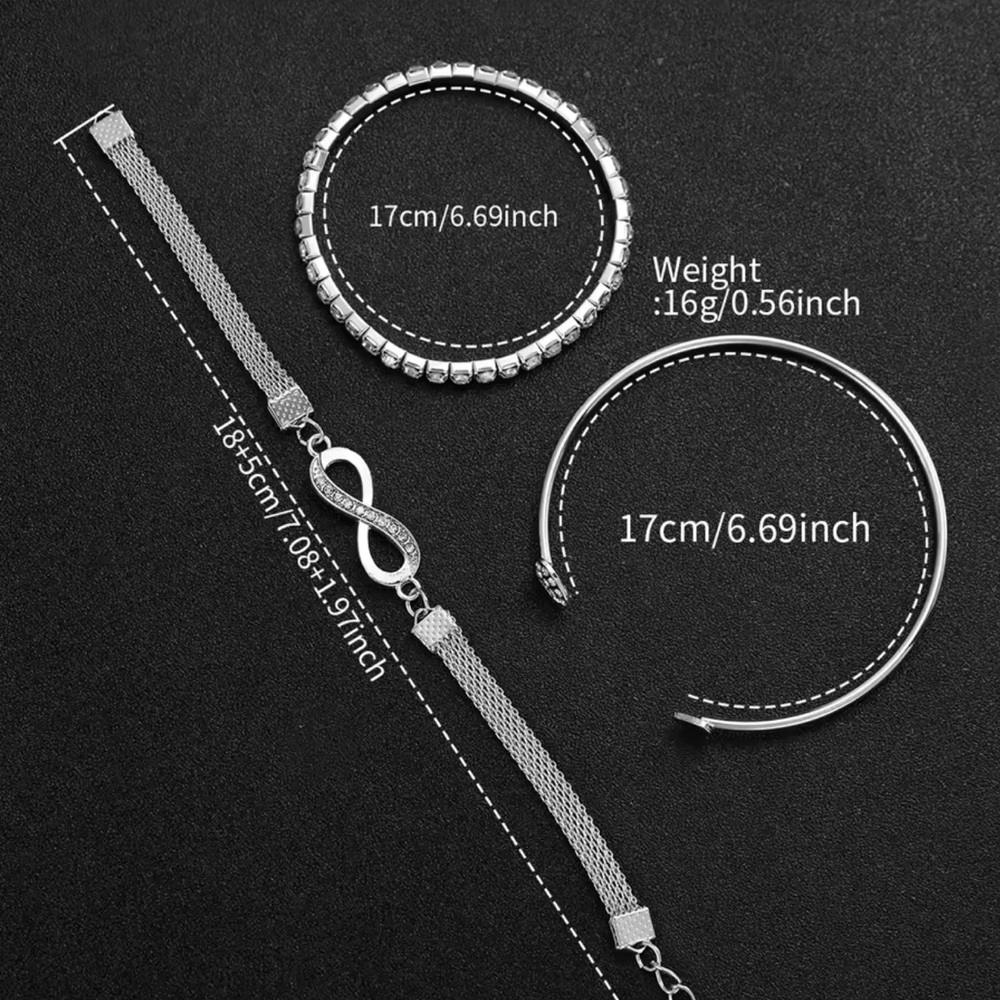 Rhinestone Women’s Watch Set Silver Stainless Steel Quartz Bracelet Set - Picture 5 of 5
